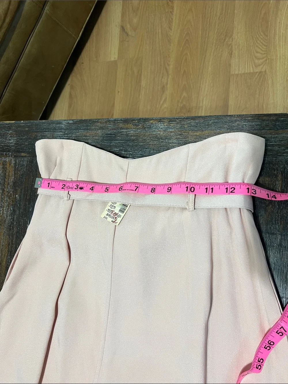 Vintage With Tag High-Waist Paperbag Wide-Leg Pants — Light Pink